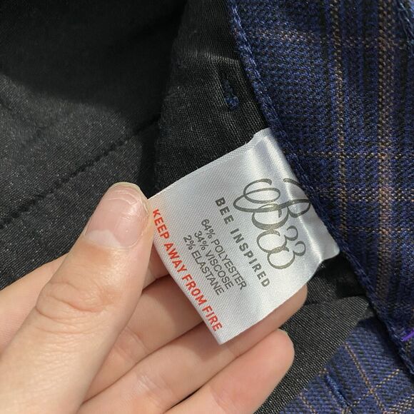 Bee Inspired B33 navy blue plaid checkered men's pants size 32S preppy - Picture 6 of 10